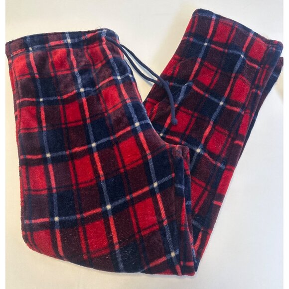 The American Outdoorsman Mens Fleece Pajama Pants XL Red & Blue Plaid Lounge Wea - Picture 2 of 7